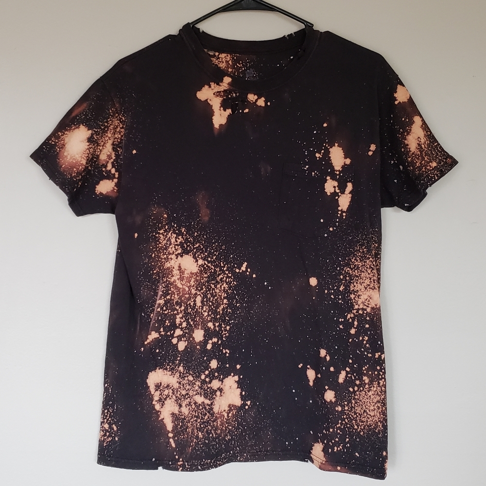 Black & Bleach Destructed Tee with Front Pocket